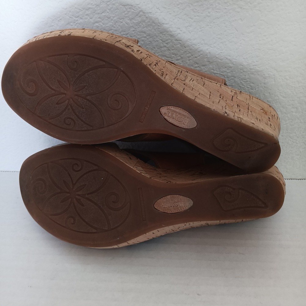 Born Wedge Sandals Womens 8 Tan Brown Leather Cross Strap Cork F19641 - Picture 6 of 7